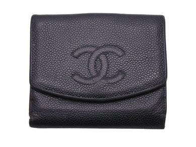 CHANEL シャネル ヴィンテージ 三つ折り財布 ココマーク グレインドカーフスキン ブラック 良品 中古 45904