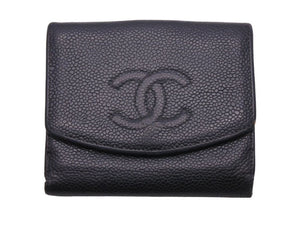 CHANEL シャネル ヴィンテージ 三つ折り財布 ココマーク グレインドカーフスキン ブラック 良品 中古 45904