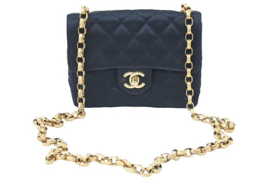 CHANEL シャネル ミニマトラッセ チェーンショルダーバッグ ココマーク 14番台 サテン ブラック ゴールド金具 良品 中古 45919