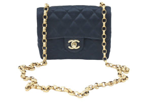 CHANEL シャネル ミニマトラッセ チェーンショルダーバッグ ココマーク 14番台 サテン ブラック ゴールド金具 良品 中古 45919