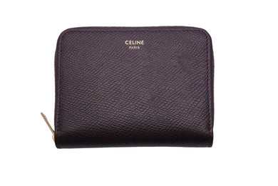 CELINE セリーヌ ジップドウォレット コインケース 新ロゴ カーフスキン バーガンディ ゴールド金具 美品 中古 45925