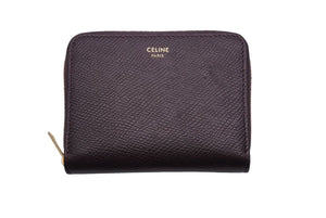 CELINE セリーヌ ジップドウォレット コインケース 新ロゴ カーフスキン バーガンディ ゴールド金具 美品 中古 45925