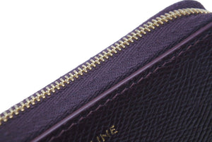 CELINE セリーヌ ジップドウォレット コインケース 新ロゴ カーフスキン バーガンディ ゴールド金具 美品 中古 45925