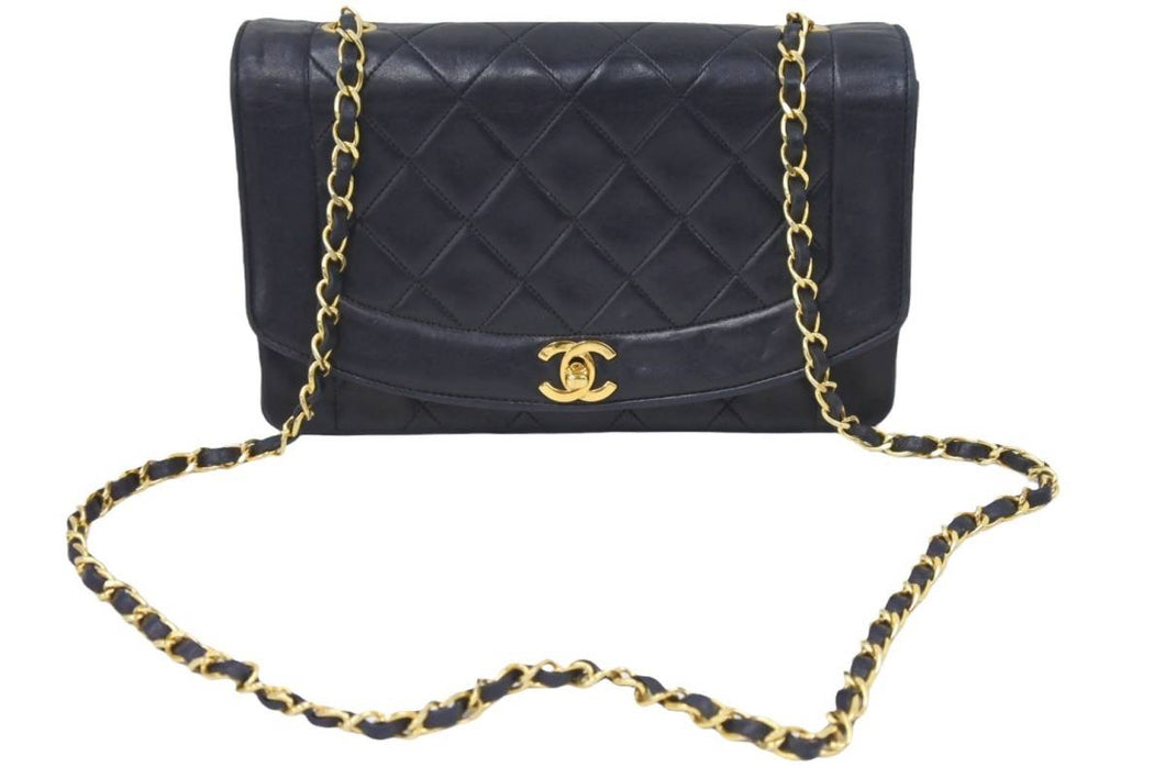 シャネル CHANEL ダイアナ 25 マトラッセ チェーン ショルダー バッグ レザー ブラック 良品 中古 45929