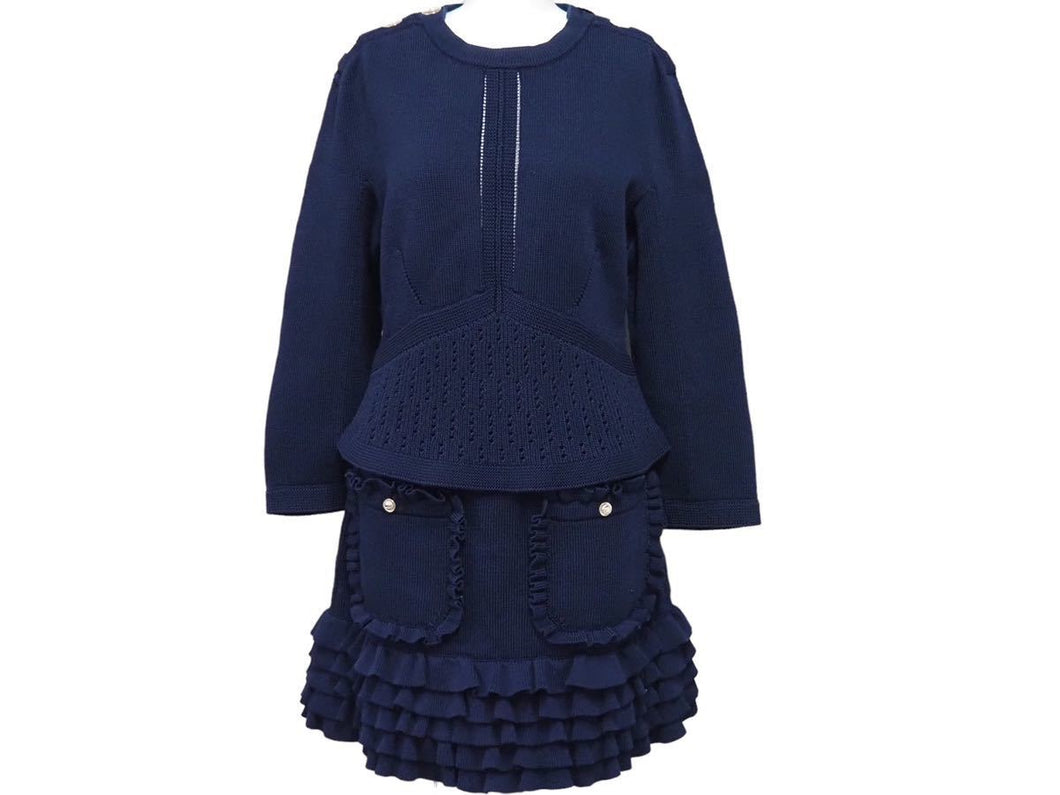 未使用 CHANEL シャネル セットアップ P70314K10008 P70317K10008 ネイビー シルバー金具 サイズ38 中古 45942