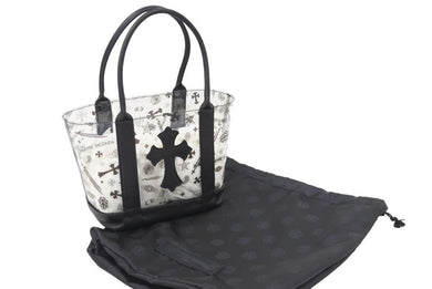 未使用 CHROME HEARTS クロムハーツ ハンドバッグ セメタリークロス クリア ミニバッグ ブラック レザー ビニール 中古 45982