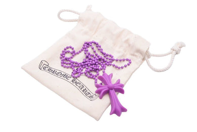 極美品 非売品 レア CHROME HEARTS クロムハーツ ボールチェーン ネックレス ラバー パープル CH クロス 青山20周年記念 中古 45990