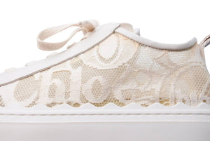 CHLOE クロエ ローレン レースカバー レザースニーカー ローカット ロゴメッシュ CHC19U108D26J1 ベージュ 美品 中古 46011