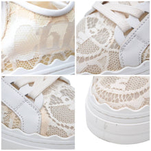 Load image into Gallery viewer, CHLOE クロエ ローレン レースカバー レザースニーカー ローカット ロゴメッシュ CHC19U108D26J1 ベージュ 美品 中古 46011