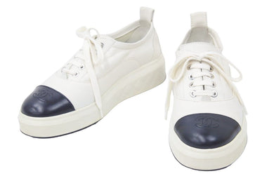 CHANEL ローカットスニーカー レースアップ ココマーク レザー AG33909 ホワイト ブラック サイズ36 美品 中古 46012