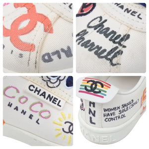 CHANEL 19SS ファレルウィリアムス グラフィックローカットスニーカー ホワイトマルチカラー 36 美品 中古 46013