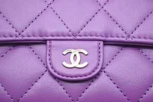 極美品 CHANEL シャネル ロングフラップ ウォレット マトラッセ 長財布 ココマーク 31番台 カーフスキン パープル 中古 46023