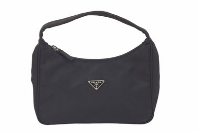 PRADA プラダ MV515 ホーボー ハンドバッグ ミニバッグ 三角ロゴ金具 プレート ナイロン ブラック レディース 美品 中古 46071