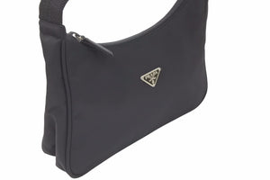 PRADA プラダ MV515 ホーボー ハンドバッグ ミニバッグ 三角ロゴ金具 プレート ナイロン ブラック レディース 美品 中古 46071