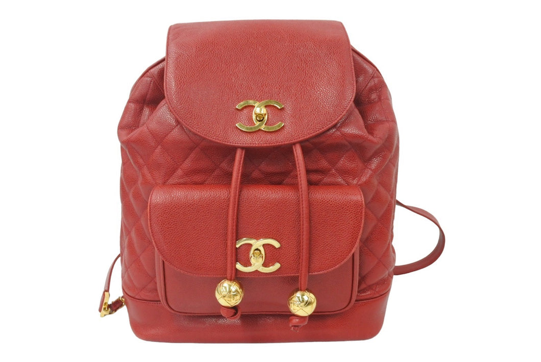 超希少 CHANEL シャネル ココマーク ゴールドチェーンボール リュック レッド 2番台 中古 46086
