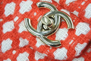 極美品 CHANEL シャネル マトラッセCF Wチェーンショルダーバッグ 12番台 ツイード ジャージ レッド ホワイト ゴールド 中古 46088