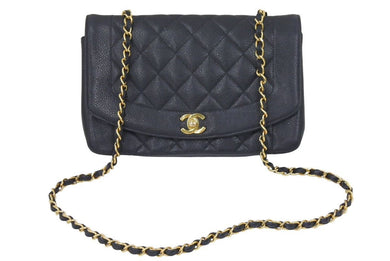 シャネル CHANEL ダイアナ 25 マトラッセ チェーン ショルダー バッグ キャビアスキン ブラック A01165 46096