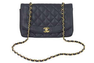 シャネル CHANEL ダイアナ 25 マトラッセ チェーン ショルダー バッグ キャビアスキン ブラック A01165 46096
