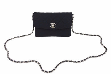 CHANEL シャネル チェーンショルダーバッグ バレンタイン限定 コットン レザー 15番台 ブラック シルバー金具 美品 中古 46099