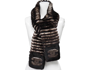 超美品 シャネル ココマーク オリラグ ラビット ファー マフラー W13×H140 ブラウン CHANEL レディース 中古 46107
