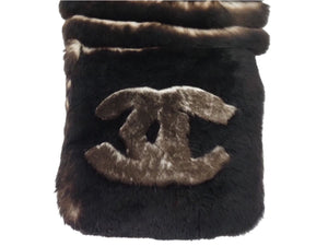 超美品 シャネル ココマーク オリラグ ラビット ファー マフラー W13×H140 ブラウン CHANEL レディース 中古 46107