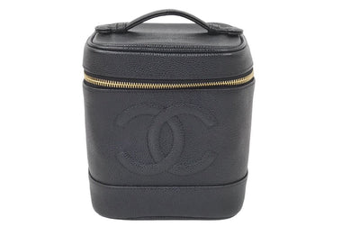 CHANEL シャネル ヴィンテージ バニティバッグ キャビアスキン ココマーク 6番台 ブラック ゴールド金具 美品 中古 46136