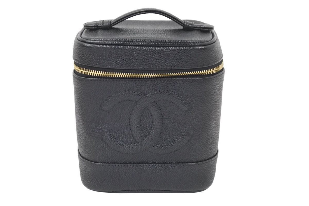 CHANEL シャネル ヴィンテージ バニティバッグ キャビアスキン ココマーク 6番台 ブラック ゴールド金具 美品 中古 46136