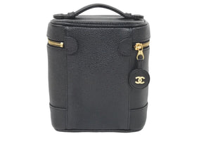 CHANEL シャネル ヴィンテージ バニティバッグ キャビアスキン ココマーク 6番台 ブラック ゴールド金具 美品 中古 46136