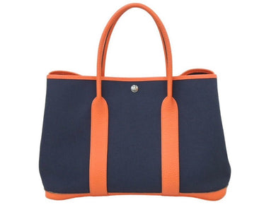 HERMES エルメス ガーデンパーティーPM トートバッグ トワルミリタリー トワルミリタリー オレンジポピー シルバー 美品 中古 46140