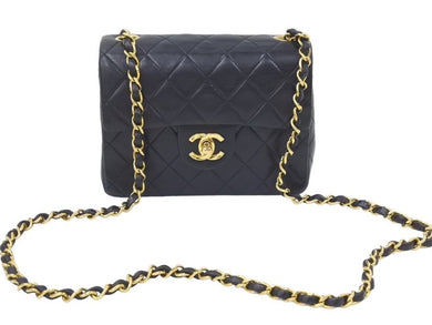 CHANEL シャネル ヴィンテージ ミニマトラッセチェーンショルダーバッグ 3番台 ブラック ゴールド金具 美品 中古 46143