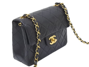 CHANEL シャネル ヴィンテージ ミニマトラッセチェーンショルダーバッグ 3番台 ブラック ゴールド金具 美品 中古 46143