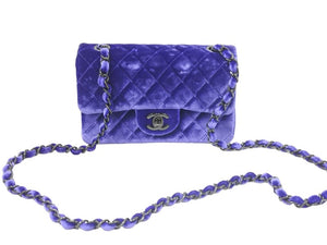 新品同様 CHANEL シャネル ミニマトラッセ チェーンショルダーバッグ 20番台 ベロア ネイビー ブラック金具 中古 46146