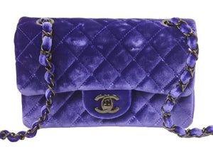 新品同様 CHANEL シャネル ミニマトラッセ チェーンショルダーバッグ 20番台 ベロア ネイビー ブラック金具 中古 46146
