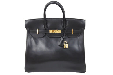 エルメス HERMES オータクロア 32 ハンドバッグ ボックスカーフ 黒 ブラック ゴールド金具 レディース 口C刻印 美品 中古 46147