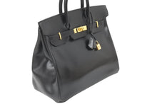 Load image into Gallery viewer, エルメス HERMES オータクロア 32 ハンドバッグ ボックスカーフ 黒 ブラック ゴールド金具 レディース 口C刻印 美品 中古 46147