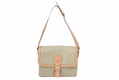 CELINE セリーヌ マカダム柄 ショルダーバッグ PVC レザー ベージュ ヴィンテージ ゴールド金具 ロゴ M14 美品 中古 46148