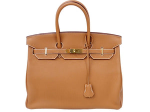 未使用 HERMES エルメス BIRKIN バーキン35 ゴールド トゴ ハンドバッグ X刻印 中古 46152