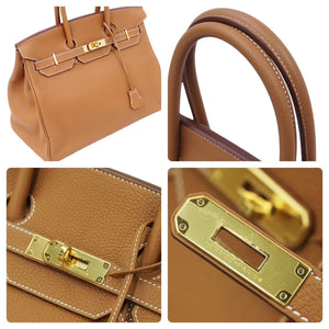 未使用 HERMES エルメス BIRKIN バーキン35 ゴールド トゴ ハンドバッグ X刻印 中古 46152