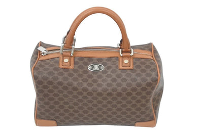 CELINE セリーヌ マカダム柄 ミニボストンバッグ ブラウン シルバー ロゴ CE00/12 美品 中古 46160