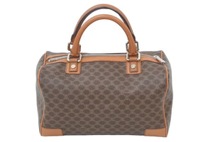 CELINE セリーヌ マカダム柄 ミニボストンバッグ ブラウン シルバー ロゴ CE00/12 美品 中古 46160