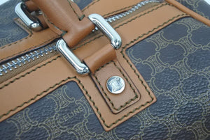 CELINE セリーヌ マカダム柄 ミニボストンバッグ ブラウン シルバー ロゴ CE00/12 美品 中古 46160