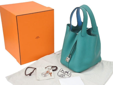 新品同様 HERMES エルメス ピコタンロック エクラ PM 18 トリヨンクレマンス ヴェールヴェロン×青 D刻印 中古 46163