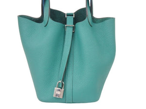 新品同様 HERMES エルメス ピコタンロック エクラ PM 18 トリヨンクレマンス ヴェールヴェロン×青 D刻印 中古 46163