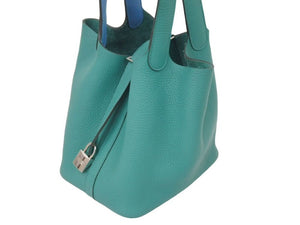 新品同様 HERMES エルメス ピコタンロック エクラ PM 18 トリヨンクレマンス ヴェールヴェロン×青 D刻印 中古 46163