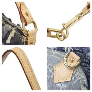 LOUIS VUITTON ルイ ヴィトン パウチィ M95383 モノグラムデニムパッチワーク グレー ハンドバッグ ポーチ 美品 中古 46181