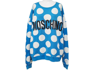 MOSCHINO モスキーノ 水玉 ドット ブルー ホワイト トレーナー ブラック ロゴ トップス スウェット 中古 46196