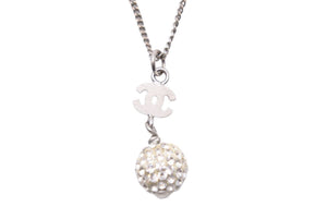 CHANEL シャネル ネックレス ココマーク ラインストーン ボール アクセサリー B11P 3.3g メタル シルバー 美品 中古 46233
