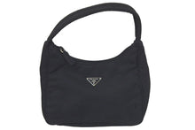 Load image into Gallery viewer, PRADA プラダ MV515 ホーボー ハンドバッグ ミニバッグ 三角ロゴ金具 プレート ナイロン ブラック レディース 美品 中古 46252