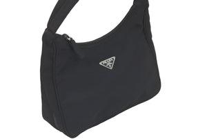 PRADA プラダ MV515 ホーボー ハンドバッグ ミニバッグ 三角ロゴ金具 プレート ナイロン ブラック レディース 美品 中古 46252