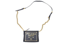 Load image into Gallery viewer, PRADA プラダ チェーンポーチ ミニショルダーバッグ BT0604 ナイロン サフィアーノレザー ブラック ゴールド 良品 中古 46258